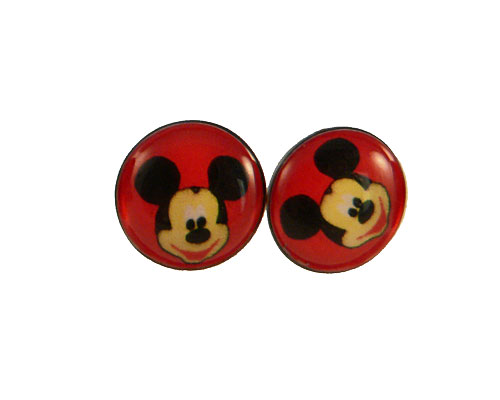 Se mere om runde ørestikker i rød farve med mickey mouse i web-butikken
