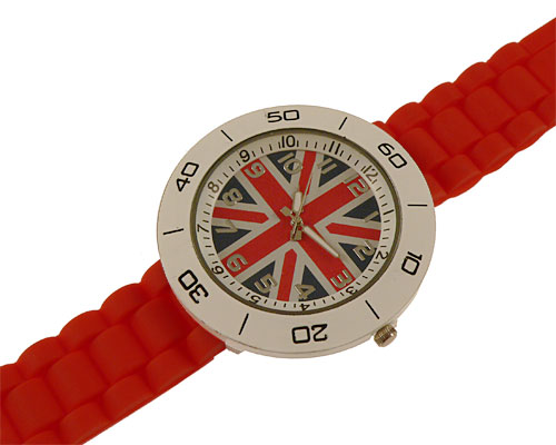Se mere om silikone sportsur med engelsk flag i rød farve i web-butikken
