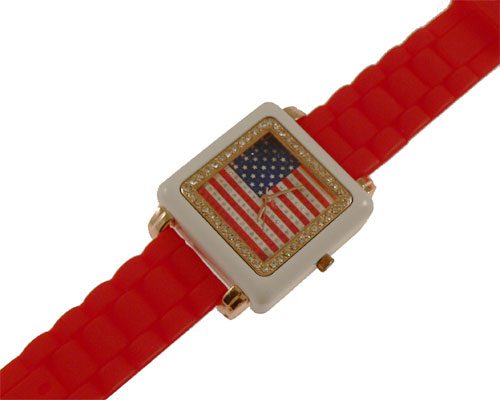 Se mere om rødt silikone sportsur med american flag i web-butikken