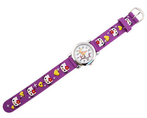 Se mere om hello kitty ur i lilla farve med hvide hello kitty og gule hjerter i web-butikken