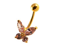 Se mere om Navle piercing i guld med sommerfulg i lyserøde sten i web-butikken