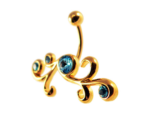 Se mere om guldbelagt navle piercing med lyseblå sten i web-butikken