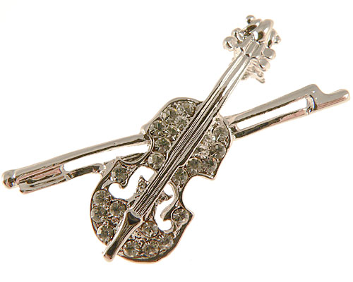 Se mere om broche med violin i sølvfarve i web-butikken