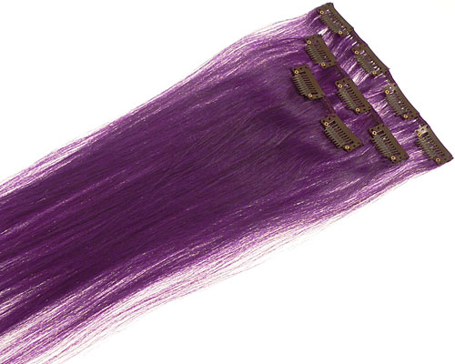 Se mere om sæt med 3 baner 40 cm langt clip on hår i lilla farve i web-butikken