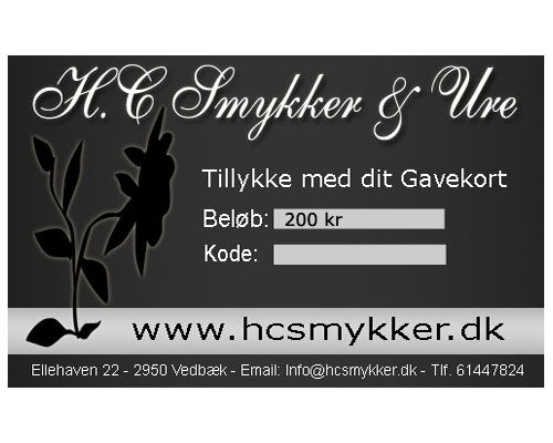 Se mere om gavekort på 200 kr til h.c smykker  i web-butikken