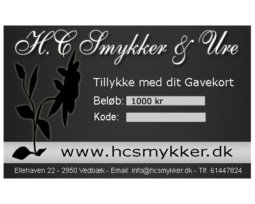 Se mere om gavekort på 1000 kr til h.c smykker  i web-butikken