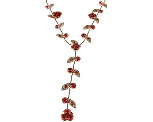 Se mere om sølvfarvet halskæde med rosa blomster i web-butikken
