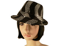 Se mere om Hat med påsyede palietter i sort og sølv er one size. i web-butikken