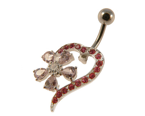 Se mere om navlering af sølv med elegant motiv med lyserøde sten i web-butikken