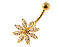 Se mere om Flot guldbelagt navle piercing med blomst med klare sten i web-butikken
