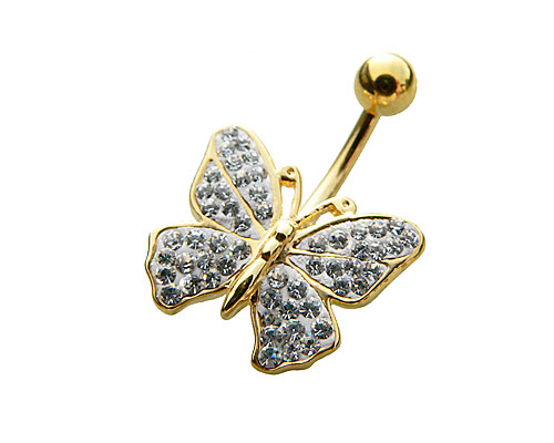 Se mere om navle piercing i guld med sommerfulg  i web-butikken