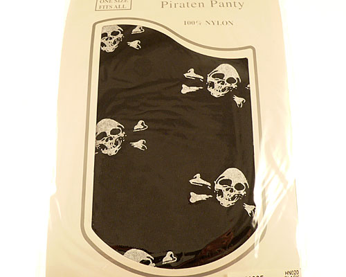 Se mere om pirat strømpebukser i sort farve med hvide dødningehoveder i web-butikken
