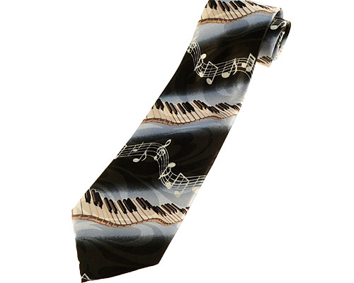 Se mere om slips i sorte og blålige farver med klaver og noder i web-butikken
