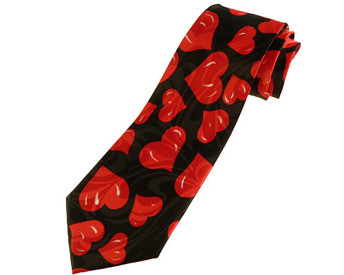 Se mere om slips i sort farve med festlige røde hjerter i web-butikken