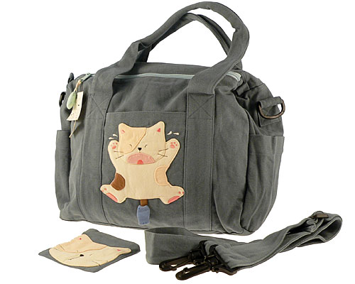 Se mere om kokocat hånd og skuldertaske i grå farve med stor kat på siden af tasken i web-butikken