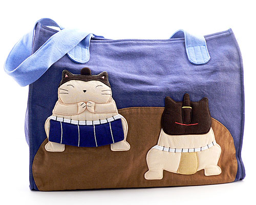 Se mere om mørkeblå og brun taske med katte fra le baobab i web-butikken