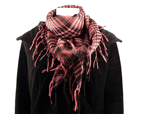 Se mere om partisantørklæde i lyserød og sort farve i web-butikken
