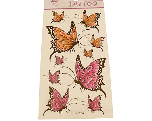 Se mere om tatoveringer med sommerfugle i orange og lilla farver i web-butikken