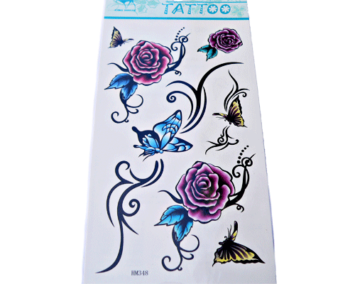 Se mere om tatovering med roser i røde og lilla farver. i web-butikken